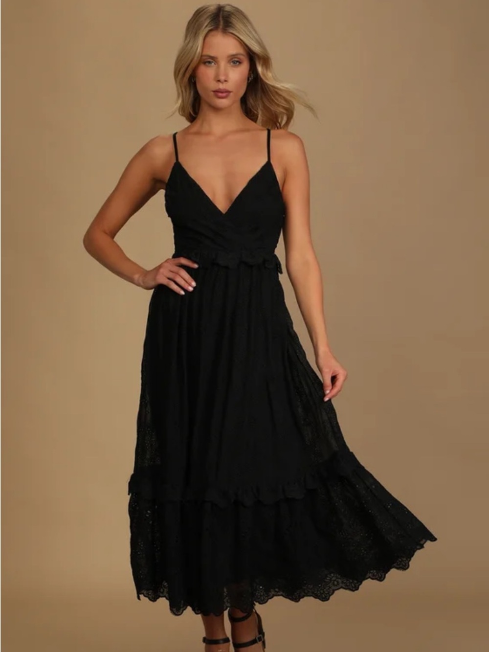 Black Eyelet Lace Midi-Dress